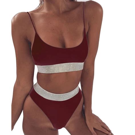 2019 Sexy Bikini Women Simple Section Hanging Neck Split Swimwear Thin