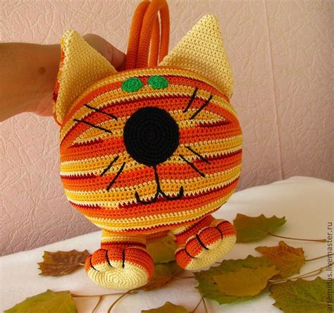 Вязаная сумка-игрушка 'Рыжий полосатый' | Вязаные крючком кошки ...