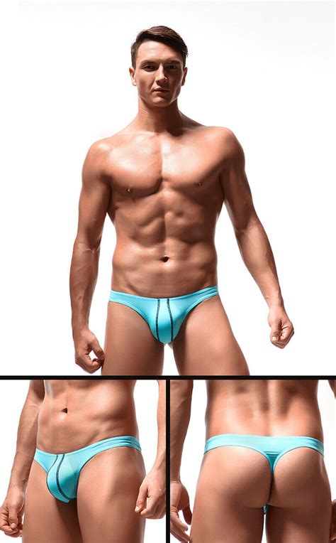 Mens Ultra Thin Underwear Ice Silk Bikini Thongs Y Back Sexy Low Waist