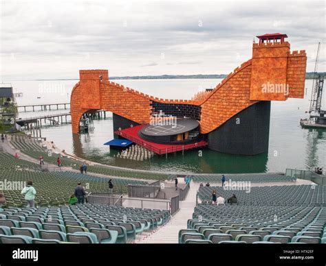 Bregenz, Austria - May 2, 2015: Open-air theater on the lakeside of Bregenz. The structure is ...