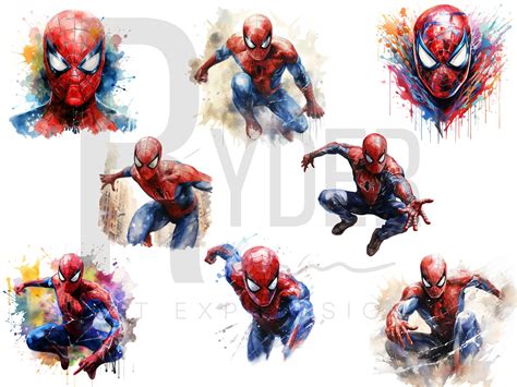 Watercolour Spiderman PNG Spiderman Clip Art Commercial Use AI Art Wall