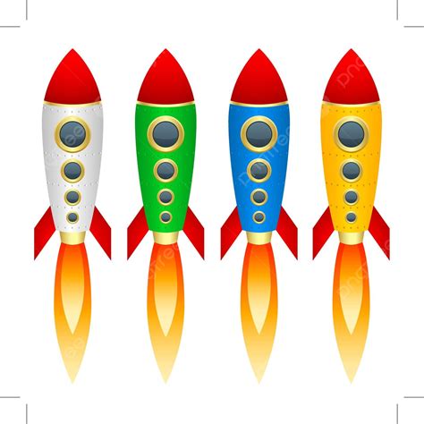 Collection Of Colorful Rockets Vector Isolated Objects On A White