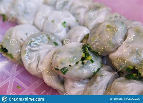 Traditional Thai Street Food Cuisine Kanom Gui Chai Leek Stuffed Dough