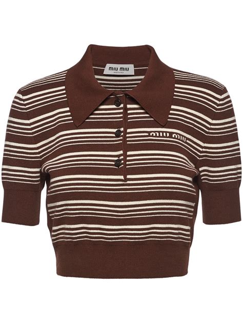 Miu Miu Stripe Cropped Polo Shirt Farfetch