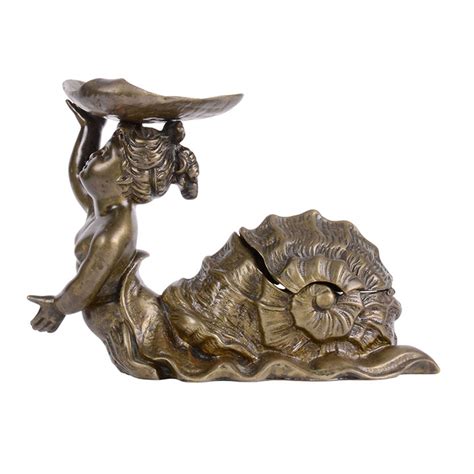 Fantasy Nude Snail Maiden Bronze Inkwell Holder Solvang Antiques