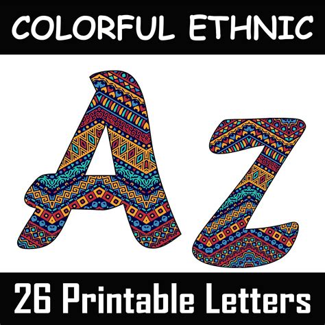 Colorful Ethnic Alphabet Letters 26 Printable Digital Letters Uppercase ...