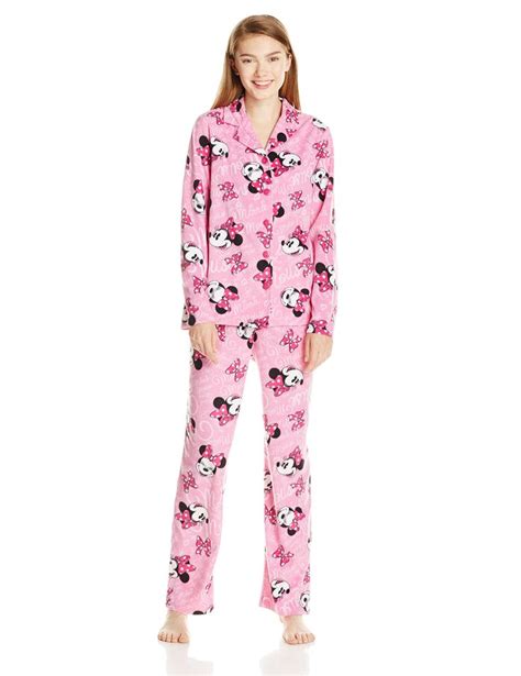 Disney Womens Pink Minnie Mouse Print Pajama Set At Amazon Womens