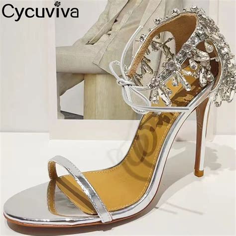 Designer Heels Silver Rhinestone Tassel Sandals Women Thin High Heels