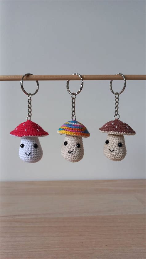 Mini Amigurumi Crochet Toadstool Mushroom Keyring Keychain Bag