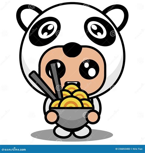 Animal Panda Mascot Costume Eating Noodles Stock Vector - Illustration ...