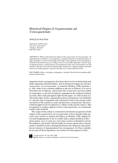 Pdf Historical Origins Of Argumentum Ad Consequentiam