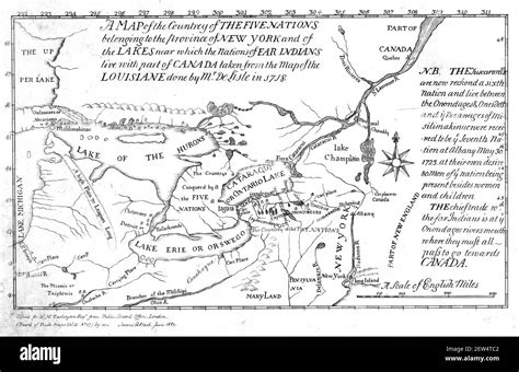 A 1730 map of the Iroquois Confederacy (also known as the Five Nations ...