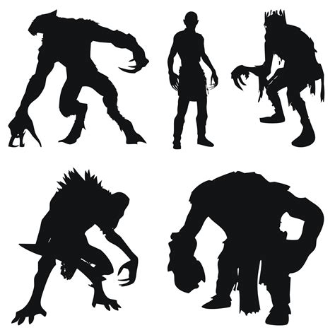 A Set Of Silhouettes Of Monsters And Terrible Creatures 9392931 Vector