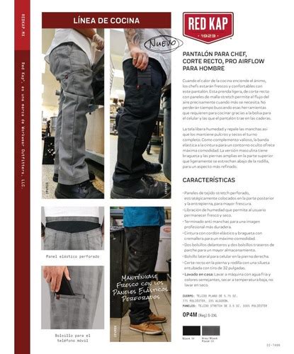 Red Kap 0p4m Pantalón Chef Cocinero Cocina Flujo Aire Fresco