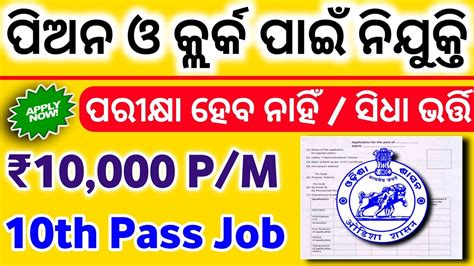 Odisha Peon Clerk Recruitment 10th Pass Govt Jobs Odisha Job