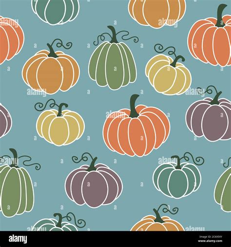 Pumpkin seamless pattern with hand drawn various fairytale pumpkins in pastel colors. Vector ...