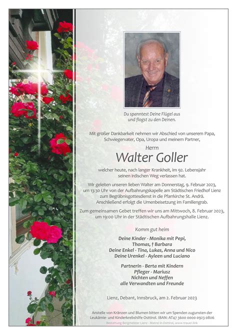 Todesanzeige Walter Goller Trauer Link