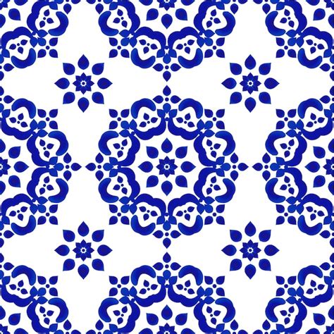 Premium Vector | Blue and white decorative tile pattern