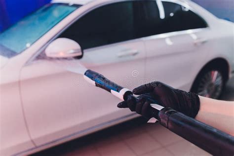 Close Up Cleaning Car Using High Pressure Waterhigh Pressure Jet