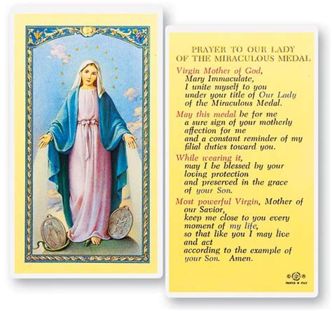 25 Cards Per Pack 80 Per Card Our Lady Of The Miraculous Necklace Laminated Prayer Card