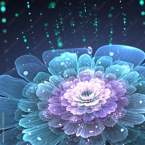 Ilustracja Stock Violet Fractal Flower With Droplets Of Water Adobe