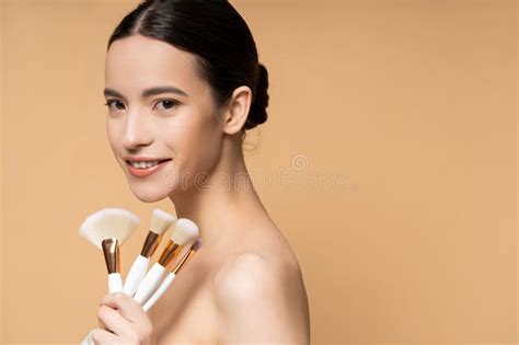 Smiling Asian Woman With Naked Shoulders Stock Photo Image Of Positive Visage