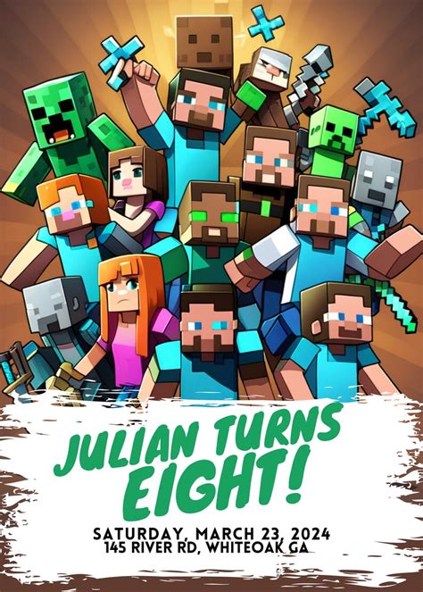 Minecraft Invitation Minecraft Birthday Invitation Minecraft Invite