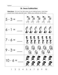 Dr. Seuss Subtraction Worksheet for Kindergarten - 1st Grade | Lesson ...