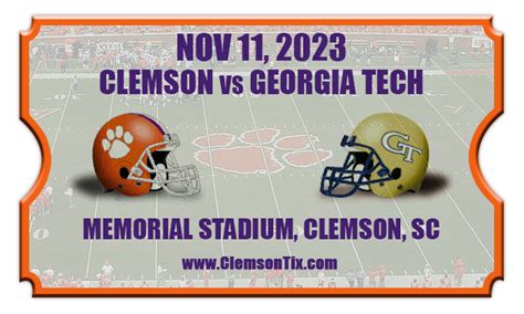 Clemson Tigers Vs Georgia Tech Yellow Jackets Football Tickets 111123