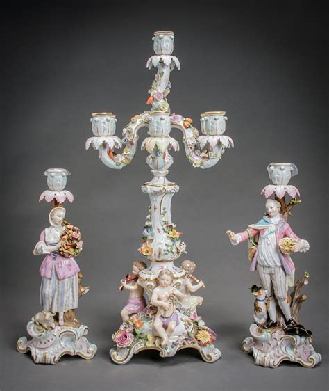 Lot Meissen Seven Light Musical Putti Girandole And A Pair Of