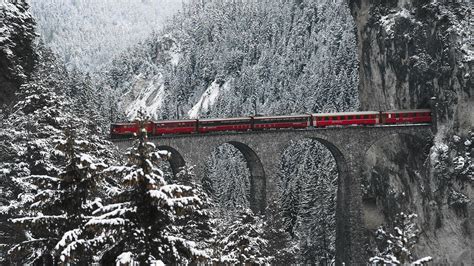 HD wallpaper: snow, bridge, Swiss Alps, Engadin Valley, train | Swiss ...