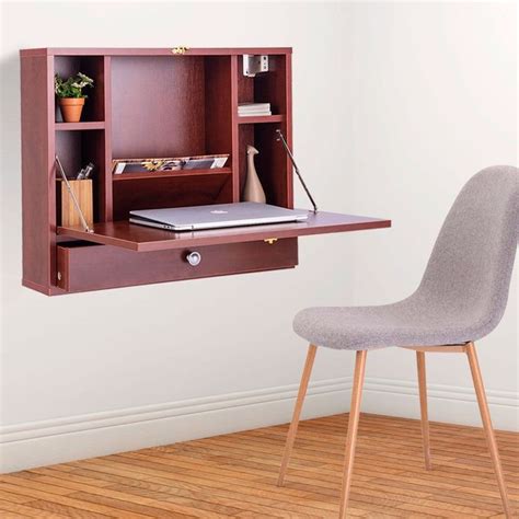 Wall Mounted Folding Laptop Desk Hideaway Storage with Drawer | Desks for small spaces, Office ...