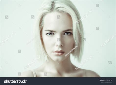 Closeup Portrait Beautiful Blonde Woman Nude Stock Photo