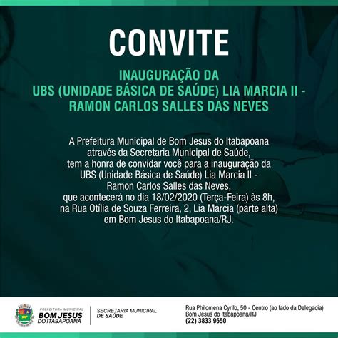 Convite InauguraÇÃo Da Ubs Unidade BÁsica De SaÚde Lia MÁrcia Ii Em