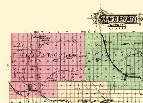 Historic County Map Atchison County Kansas Everts 1887 23 X 317