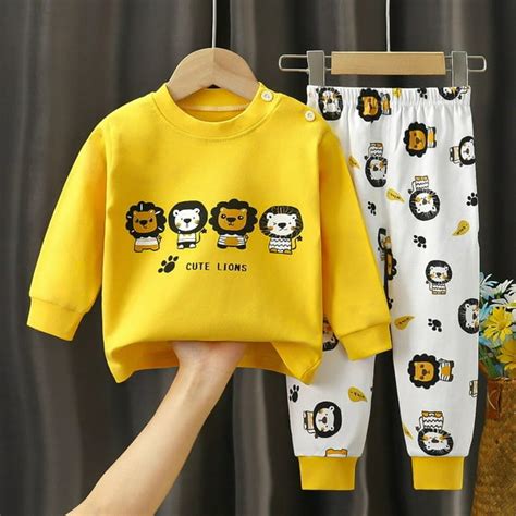 Conjunto De Pijama Para Niños Y Niñas Camiseta De Manga Larga Con Estampado De Dibujos Animados