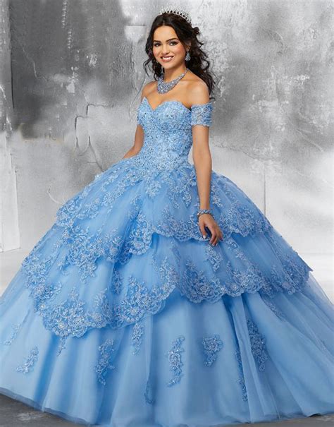 Vestido Para Quinceañera Azul Cielo Con Flores ubicaciondepersonas