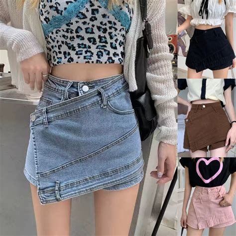 S 5xl 4 Color Plus Size Denim Skort High Waist Sexy Mini Skirts Shopee Philippines