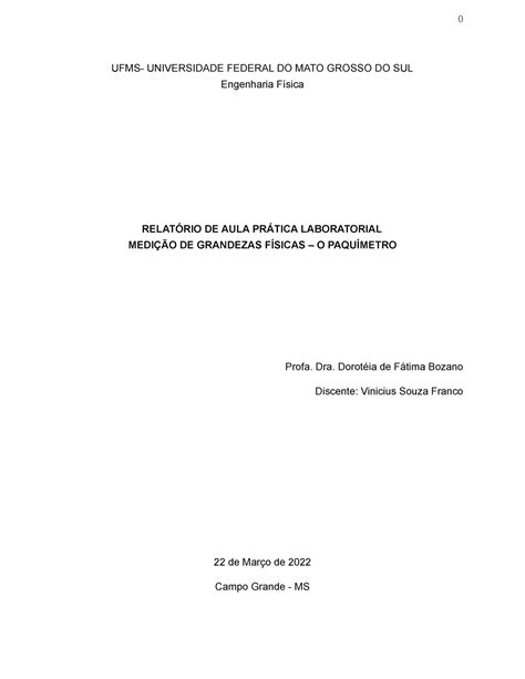 Relatorio Paquimetro O Objetivo Da Atividade Realiz Ada Em