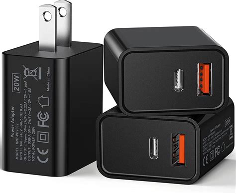 Usb C Wall Charger Block 20w 3 Pack Dual Port Pd Power Delivery Fast