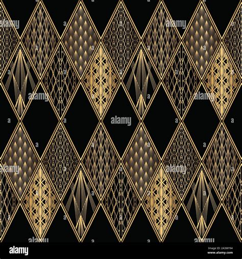 Art Deco Pattern Seamless Black And Gold Background Stock Vector Image