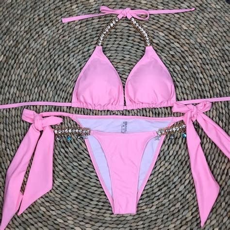 MAILLOT DE BAIN Bikini brésilien avec strass pour femme maillot de bain micro cristal tenue
