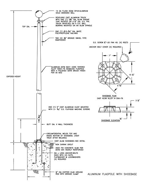 Shoe-Base Mounted Flagpole Drawing | poletech