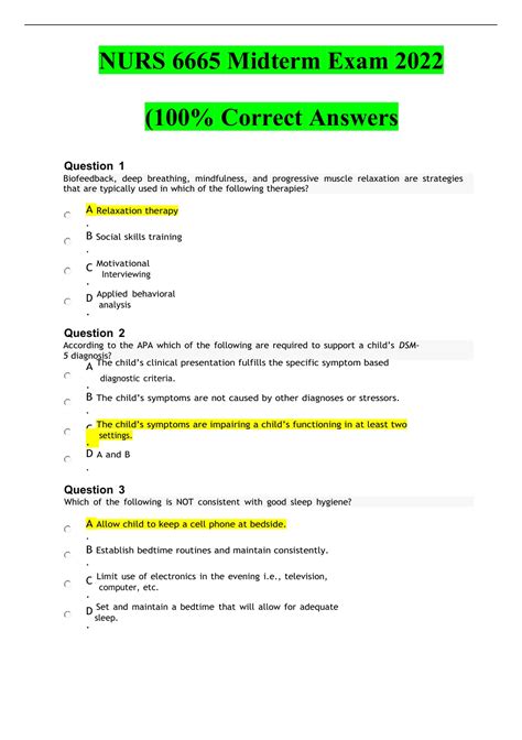 Nurs Midterm Exam Questions And Answers Latest Verified Answers