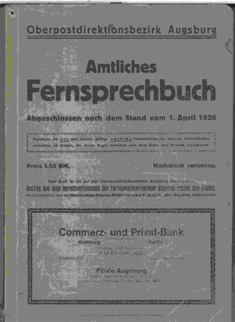 Amtliches Fernsprechbuch Oberpostdirektionsbezirk Augsburg