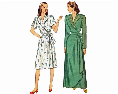 Sewing Pattern For 1940s Dressing Gown Housecoat For Women In Below