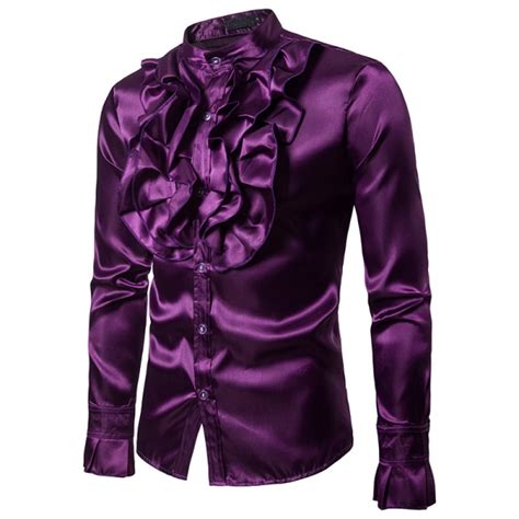 Déguisement Homme Disco chemise à jabot satin violet deguisement