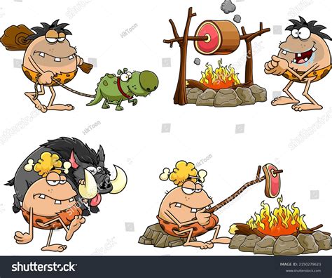 Caveman Cartoon Characters Vector Hand Drawn Stock Vector (Royalty Free ...