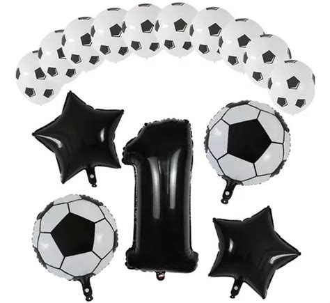 Kit Bal O Metalizado Bexigas Bola De Futebol Numero Preto