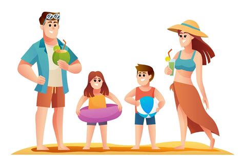 Characters set of happy family vacation on the beach. Family on summer vacation concept ...